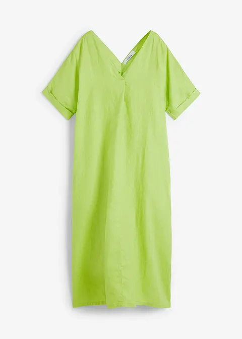 weites Kaftan-Kleid aus reinem Leinen in grün von vorne - bonprix PREMIUM