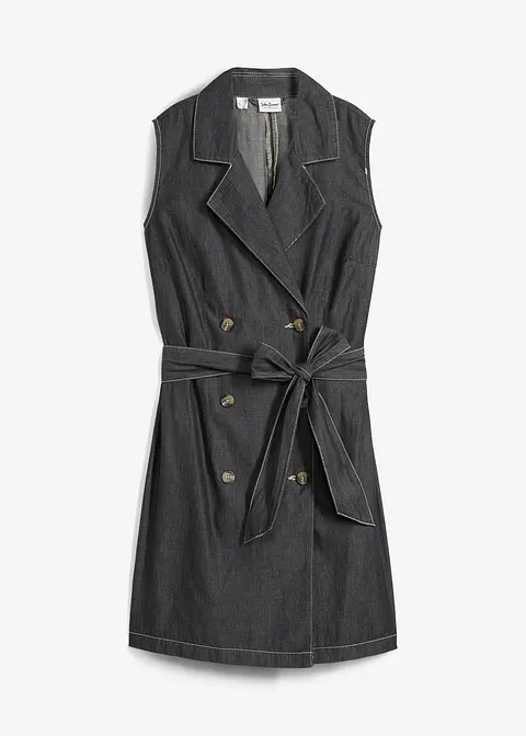 Westen-Jeanskleid mit Gürtel in schwarz von vorne - John Baner JEANSWEAR