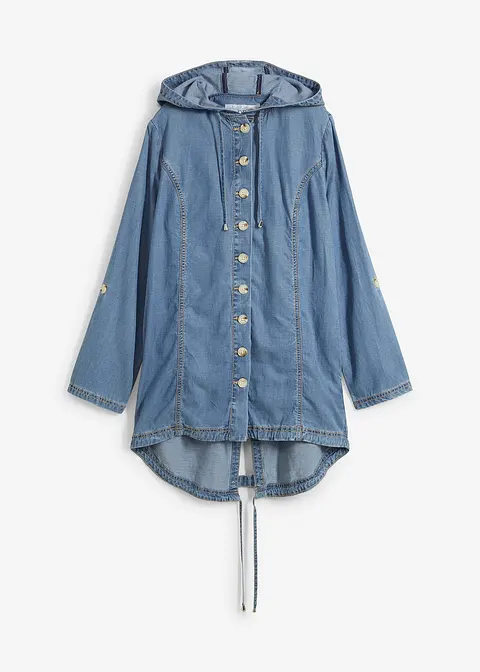 Hemd-Jacke mit kühlendem Leinen in blau von vorne - bonprix