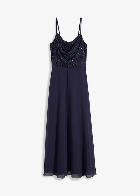 Trägerkleid mit Paillettenstickerei in blau von vorne - bonprix