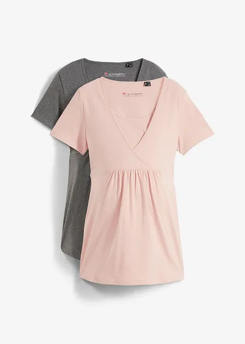 Umstandsshirts / Stillshirts, 2er Pack​ in rosa von vorne - bonprix