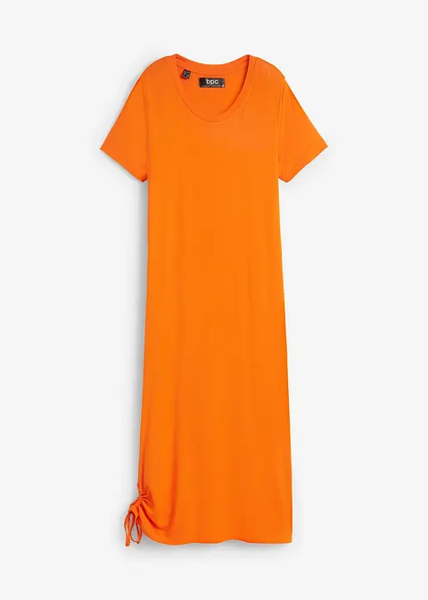 Midi-Shirtkleid, mit Seitentaschen und Raffungsdetail in orange von vorne - bpc bonprix collection