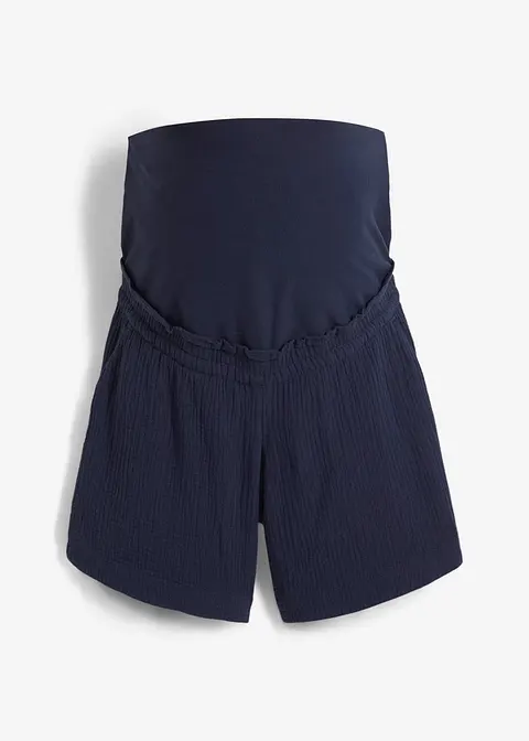 Umstandsshorts aus reinem Baumwoll-Musselin in blau von vorne - bonprix