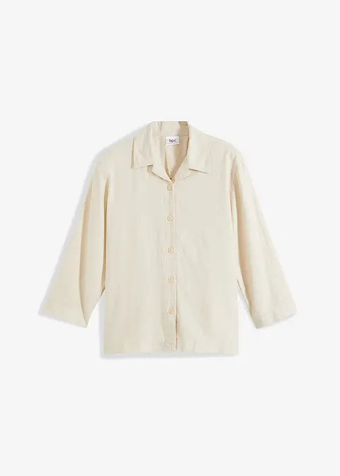 Reverskragen-Bluse mit Leinen in beige von vorne - bpc bonprix collection