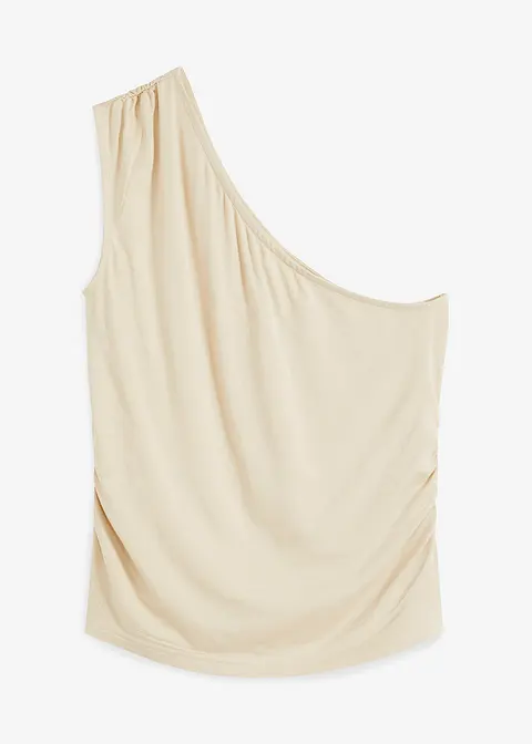 One-Shoulder-Top aus fließender Viskose in beige von vorne - RAINBOW