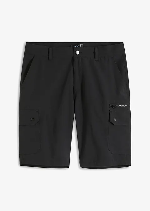 Mikrofaser Cargo-Bermuda mit Komfortschnitt aus recyceltem Polyester, Regular Fit in schwarz von vorne - bpc bonprix collection