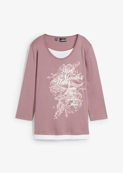2 in 1 Baumwoll-Shirt, 3/4-Arm in lila von vorne - bonprix
