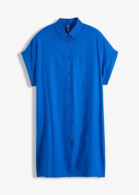 Weites Blusenkleid aus nachhaltiger Viskose in blau von vorne - RAINBOW