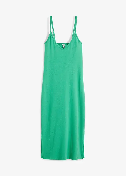 Geripptes Bodycon-Kleid aus elastischem Baumwoll-Mix in grün von vorne - RAINBOW