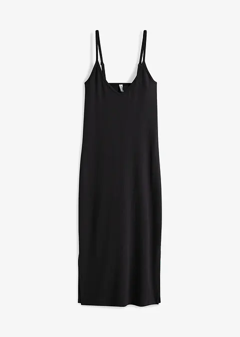 Geripptes Bodycon-Kleid aus elastischem Baumwoll-Mix in schwarz von vorne - RAINBOW