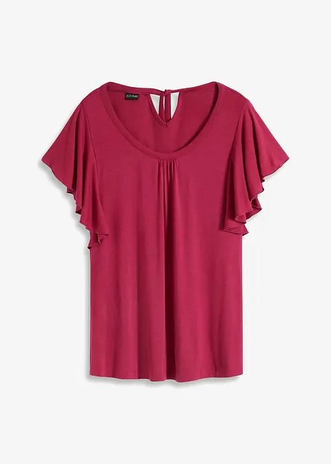 Shirt mit Volant-Ärmel in pink von vorne - bonprix