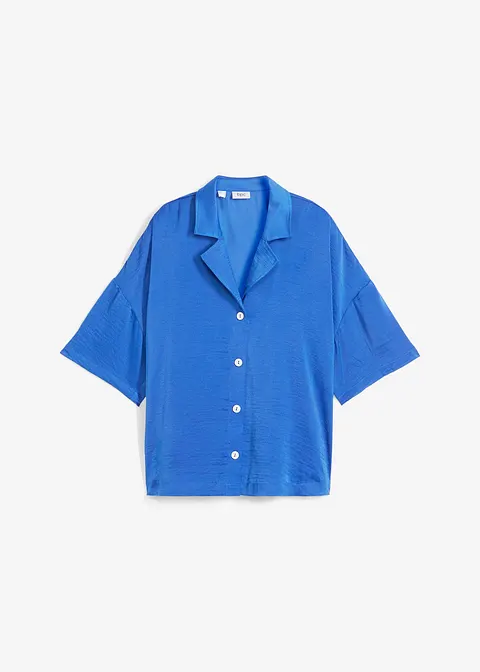 Hüftumspielende Bluse mit Crash-Effekt in oversized Passform in blau von vorne - bonprix