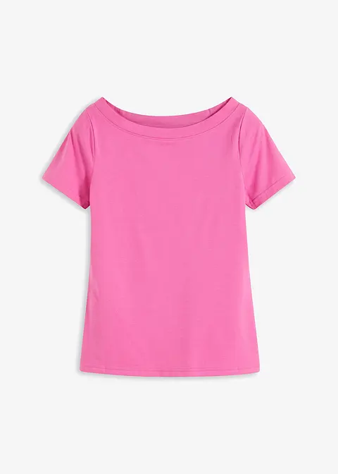 Shirt mit U-Boot-Ausschnitt in pink von vorne - bonprix