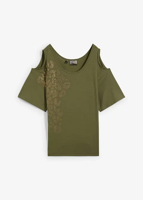 Cold-Shoulder-Shirt in grün von vorne - bonprix