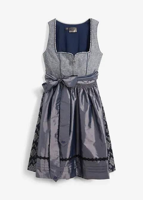 Dirndl mit Jacquard und Schürze (2-tlg. Set) in blau von vorne - bonprix