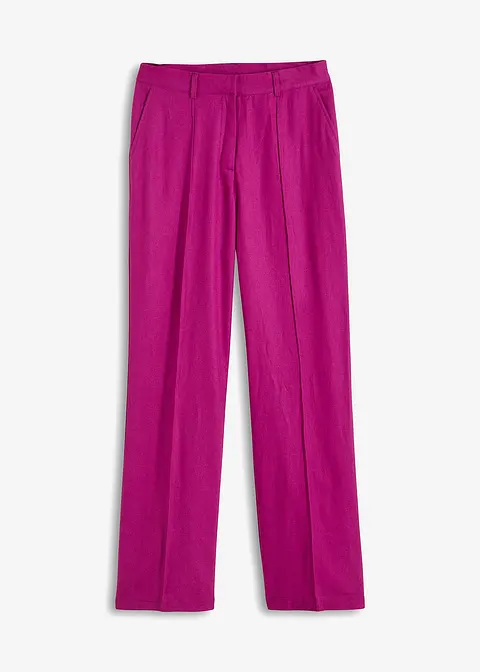 Highwaist-Bundfaltenhose mit Leinen in lila von vorne - bonprix