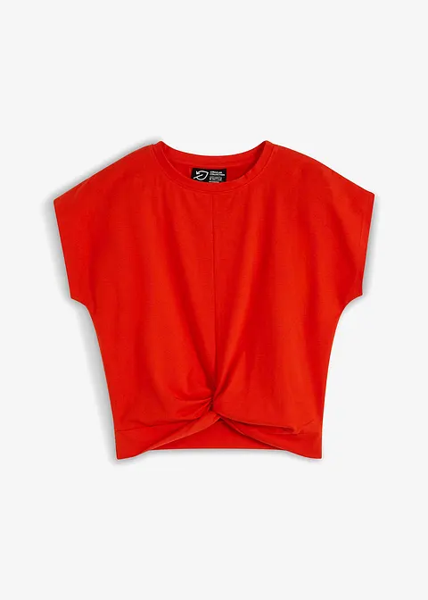 Kurzes T-Shirt mit Knoteneffekt aus Biobaumwolle in orange von vorne - bonprix
