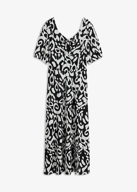 Kleid aus Jersey-Crêpe mit langem Schlitz in schwarz von vorne - bonprix
