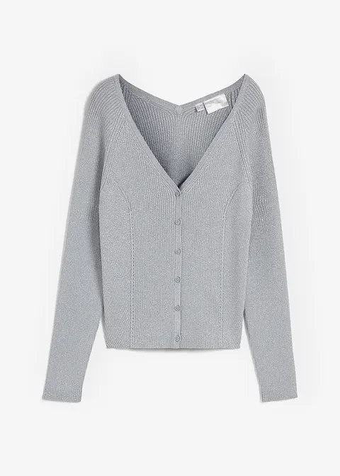 Strickjacke mit Glitzer in grau von vorne - bpc selection