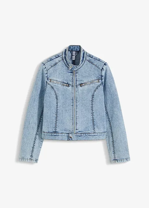 Denim Biker-Jacke in blau von vorne - RAINBOW