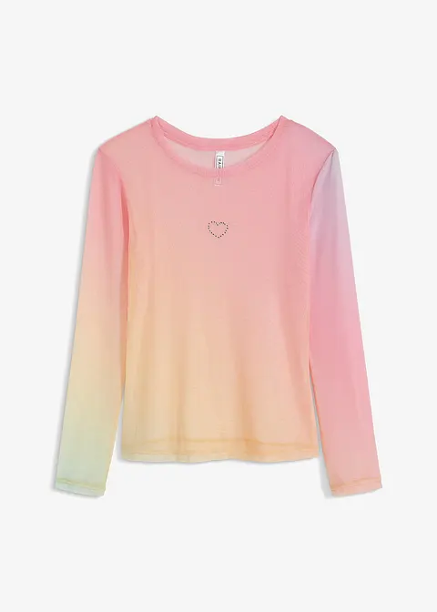 Mesh Shirt mit Ombré Effekt in rosa von vorne - RAINBOW