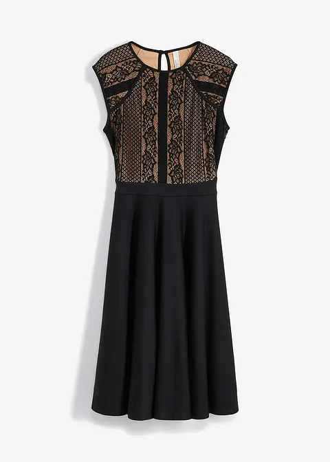 Kleid mit Spitze in schwarz von vorne - bonprix