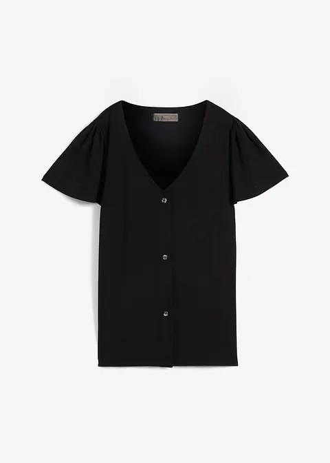 Shirt mit Knopfleiste in schwarz von vorne - bonprix