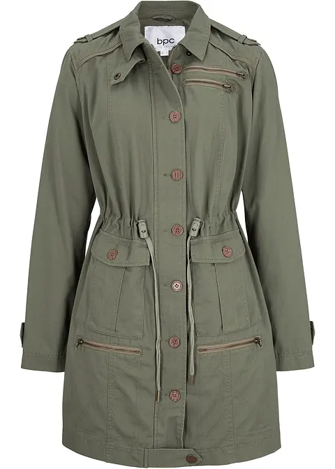 Baumwoll Parka im Utility Stil, halblang in grün von vorne - bonprix