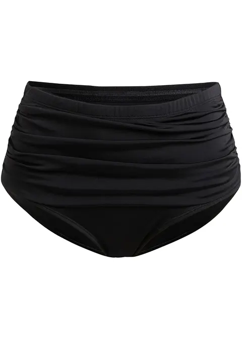 Light Highwaist Shape-Bikinihose mit Raffung in schwarz von vorne - bonprix