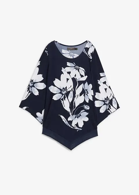 Shirt-Tunika mit floralem Muster in blau von vorne - bonprix