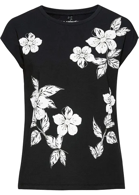 Shirt mit floralem Muster in schwarz von vorne - bonprix