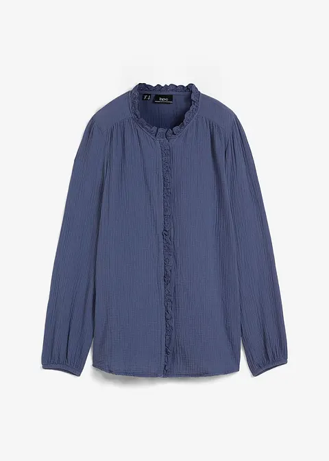 Musselin-Bluse mit Spitze in blau von vorne - bonprix