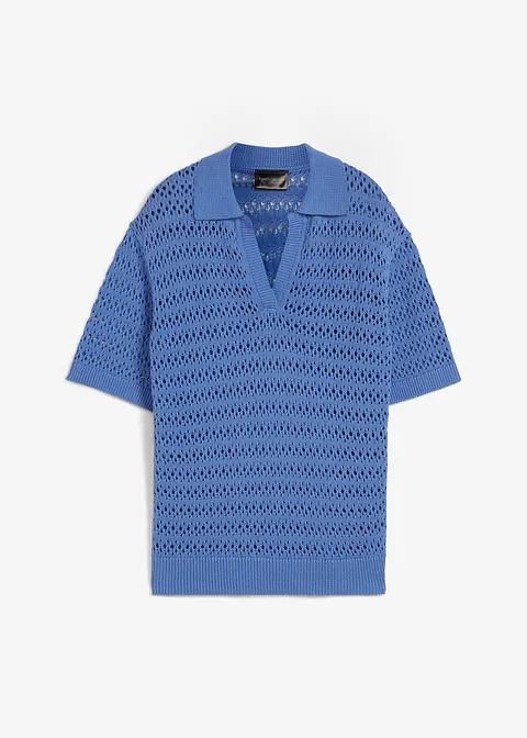 Ajour Polo Pullover in blau von vorne - bpc selection