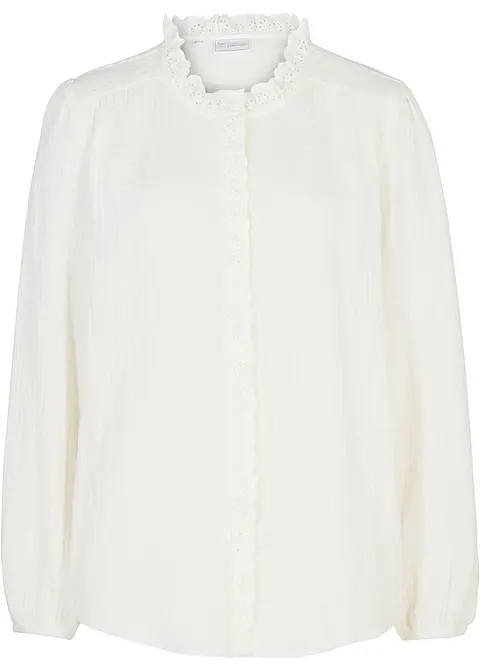 Musselin-Bluse mit Spitze in weiß von vorne - bonprix