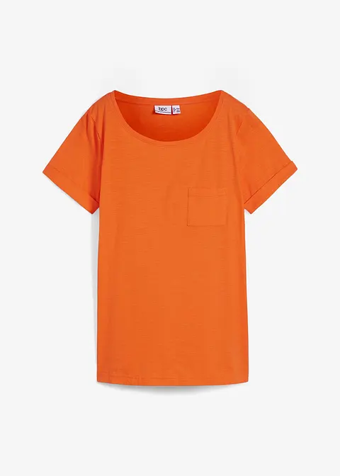 Baumwoll-Flammgarn T-Shirt mit Brusttasche in orange von vorne - bonprix