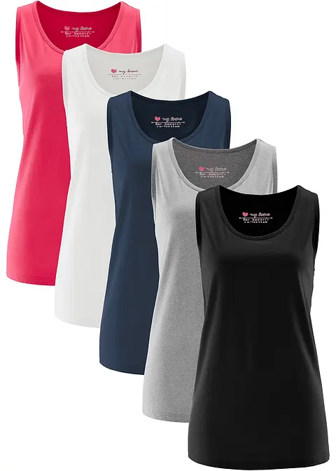 Baumwoll-Long-Top (5er Pack) in pink von vorne - bonprix