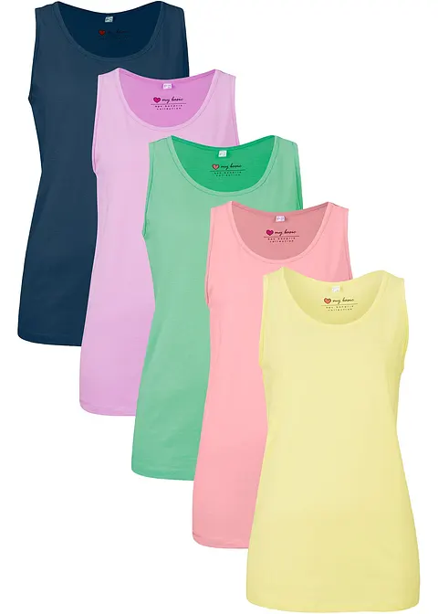 Baumwoll-Long-Top (5er Pack) in rosa von vorne - bonprix