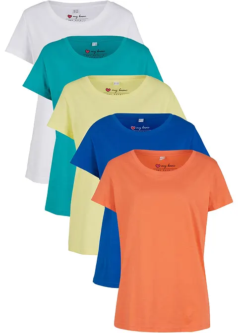 Rundhals-Shirt, Kurzarm (5er Pack) in orange von vorne - bonprix