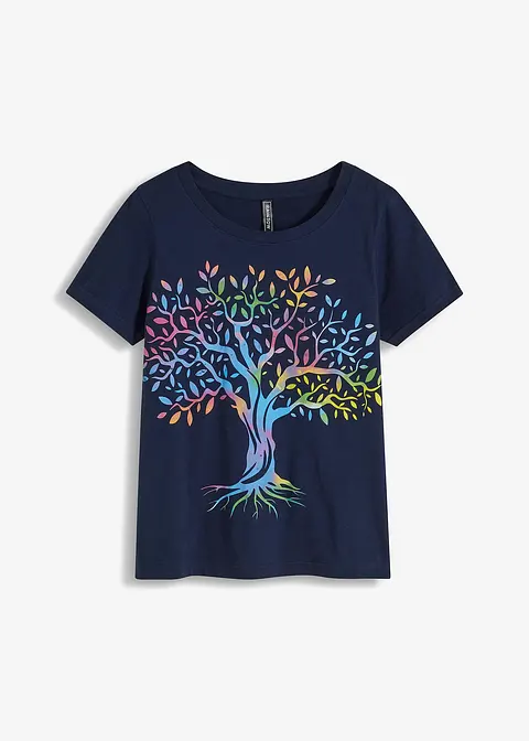 Bedrucktes T-Shirt aus Bio-Baumwolle in blau von vorne - bonprix