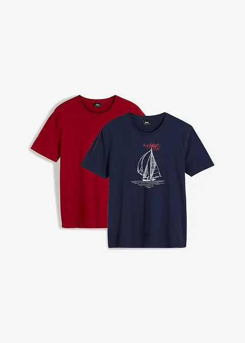 T-Shirt (2er Pack) aus reiner Bio-Baumwolle in blau von vorne - bonprix