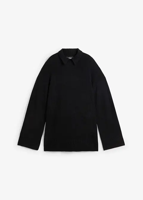 Oversize Pullover mit Turtleneck und Seitenschlitzen in schwarz von vorne - bonprix