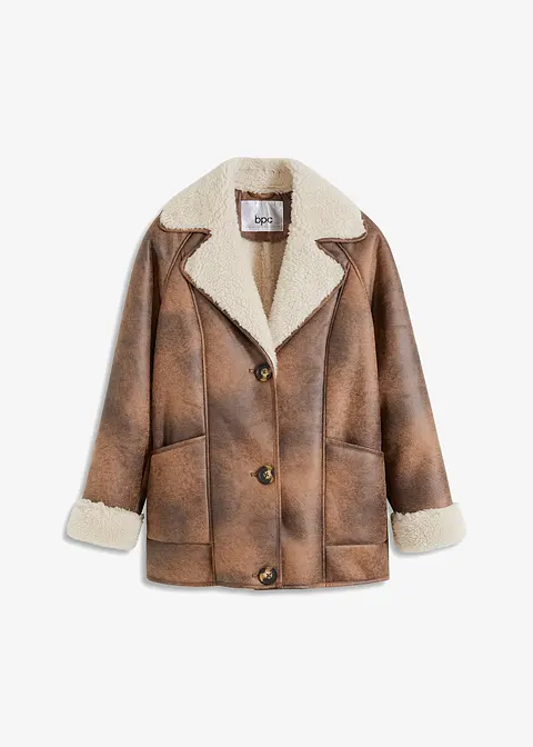 Shearling-Jacke mit Taschen in braun von vorne - bpc bonprix collection