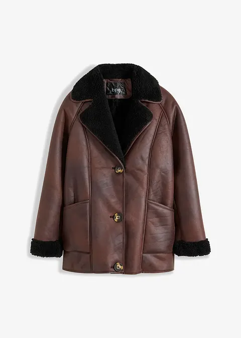 Shearling-Jacke mit Taschen in braun von vorne - bpc bonprix collection