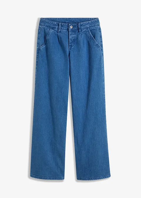 Wide-Leg-Jeans, Mid Waist in blau von vorne - bonprix