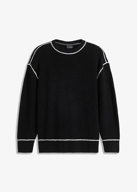 Pullover mit recycelter Baumwolle, Loose Fit in schwarz von vorne - bonprix