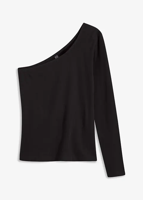 One Shoulder Rippshirt in schwarz von vorne - bonprix