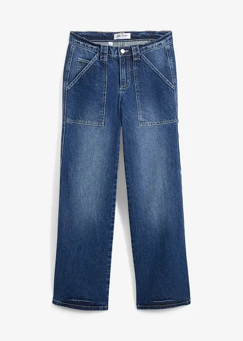 Cargo-Jeans Mid Waist in blau von vorne - bonprix