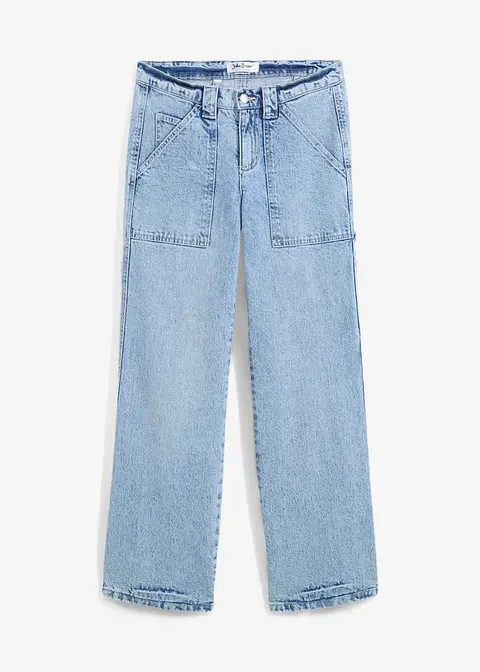 Cargo-Jeans Mid Waist in blau von vorne - bonprix