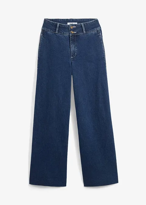 Wide Leg Jeans High Waist, Stretch in blau von vorne - bonprix