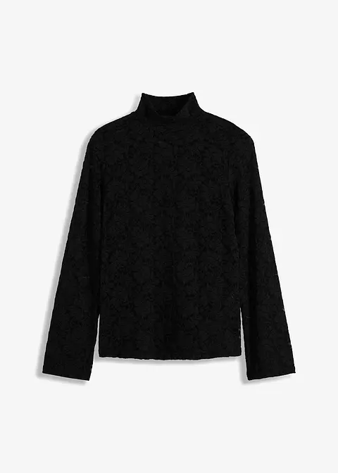 Langarmshirt aus Spitze in schwarz von vorne - bonprix